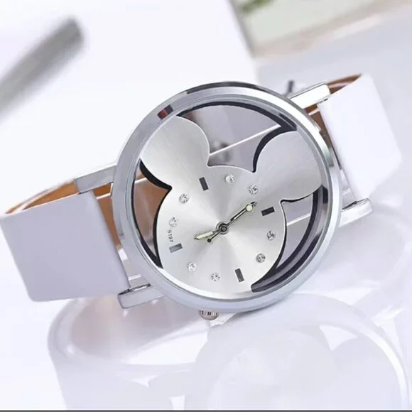 Minnie Mickey Mouse Watch Clear Analog Adjustable Buckle Band Silver White - Picture 10 of 12